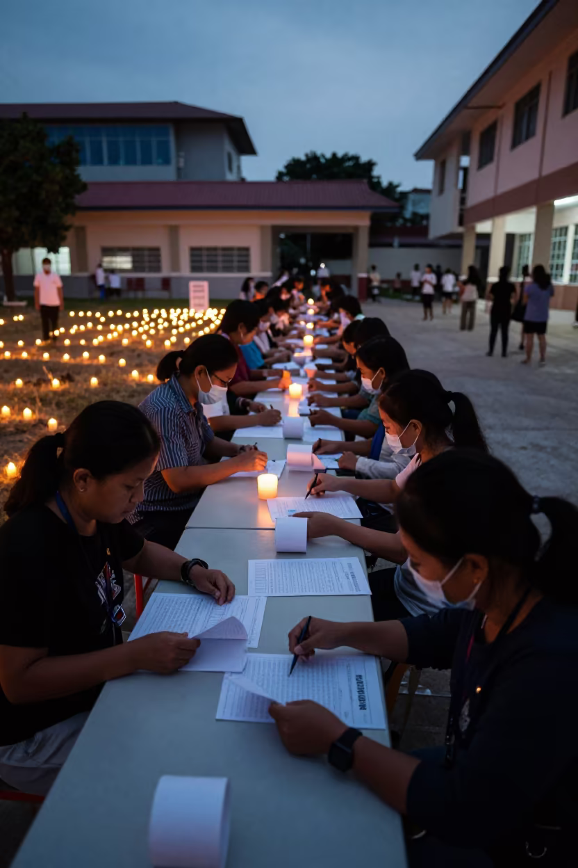 Voters Check Names at Candlelit Polling Station in in a community center hall in Formosa