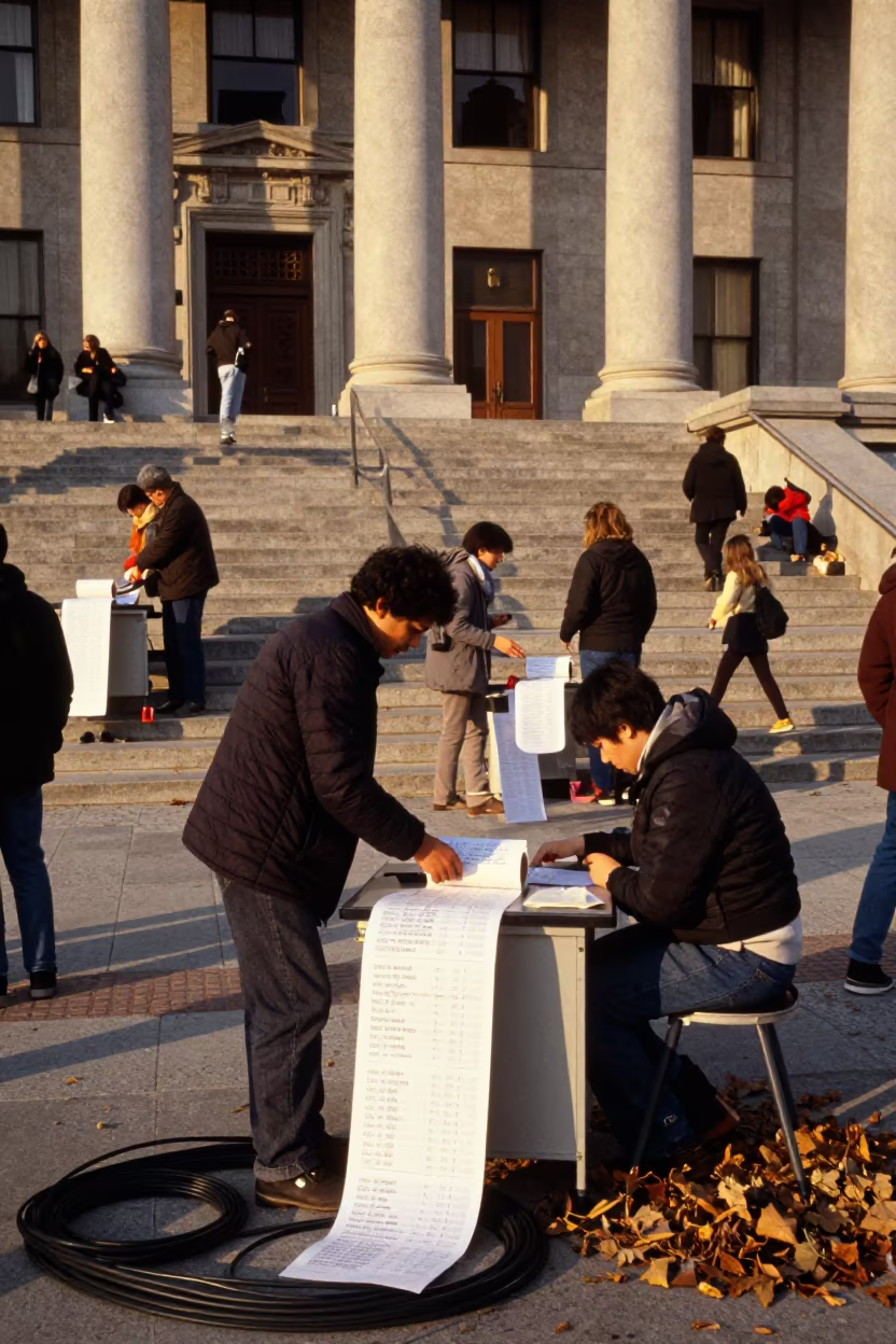 Voters Check Rolls at Tabou City Hall Steps in on the steps of city hall near Tabou