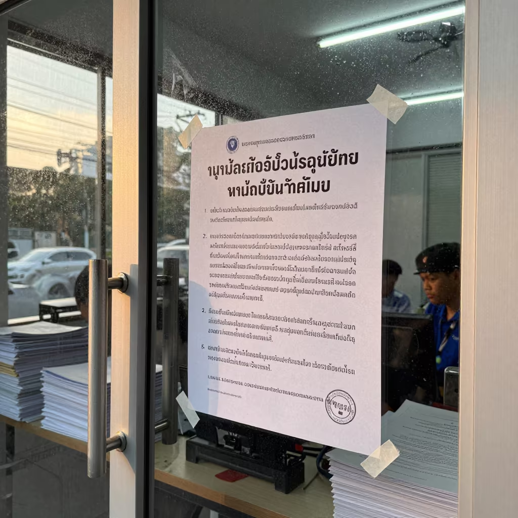 Voters Rights Leaflet Taped to Bangkok Polling Door in inside a campaign office in Bangkok