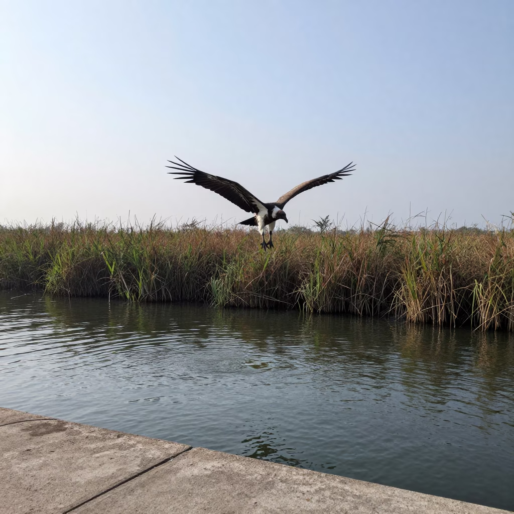 Vulture Circling Reed Bed Manila Noon Fog in at the edge of a reed bed near Poblacion, Manila