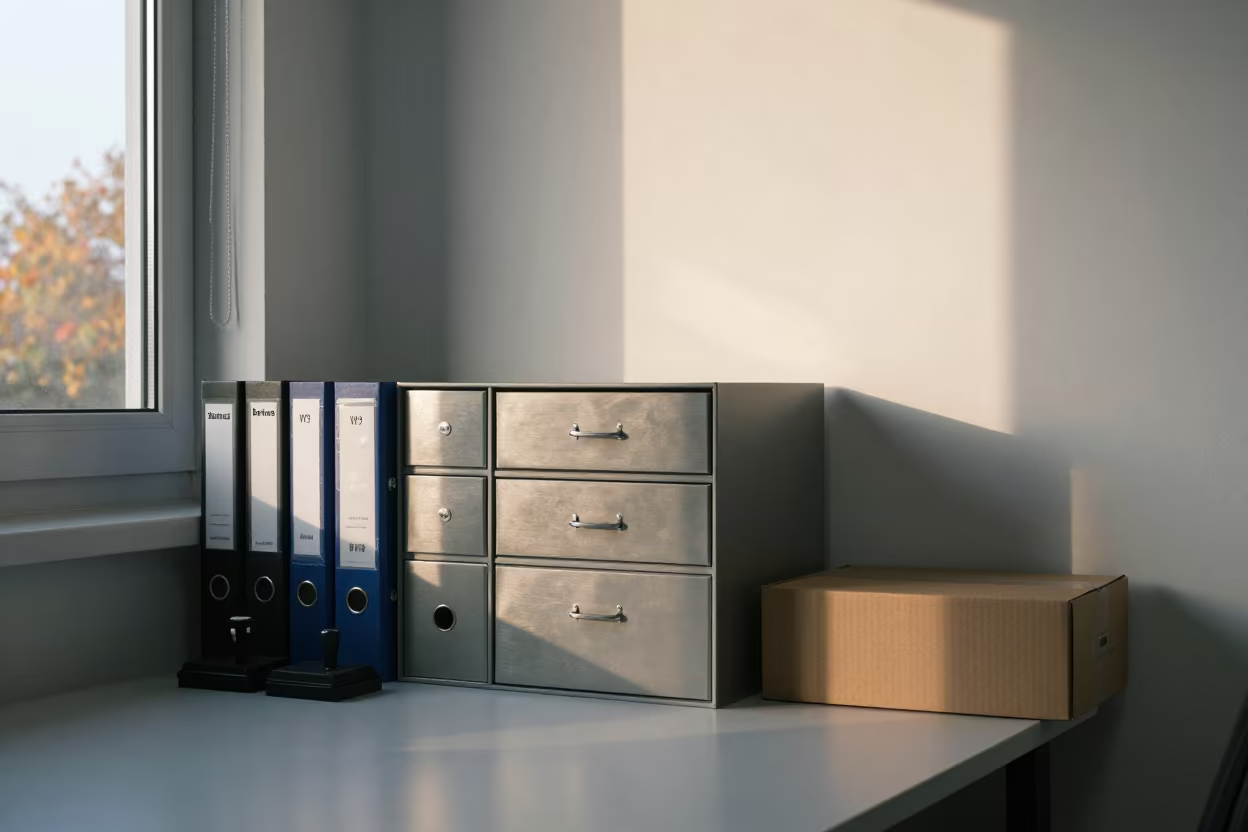 W9 File Drawer on Barinas Boardroom Table in at a boardroom table before a meeting in Barinas