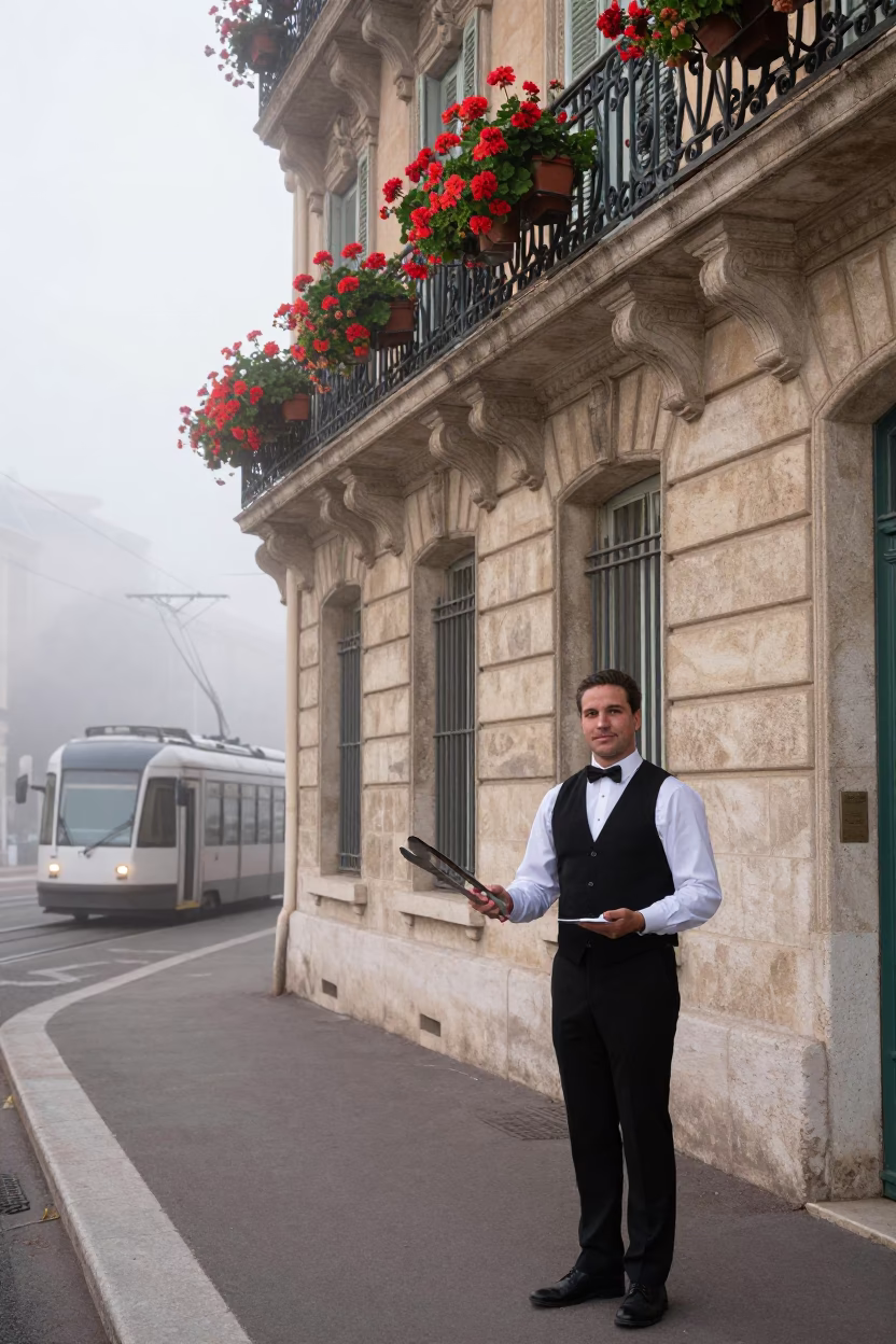 Waiter at Dawn Light in in Nice, France