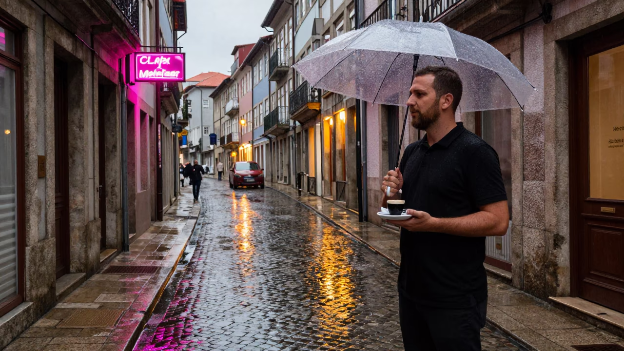 Waiter at Dusk Light in Porto in in Porto, Portugal