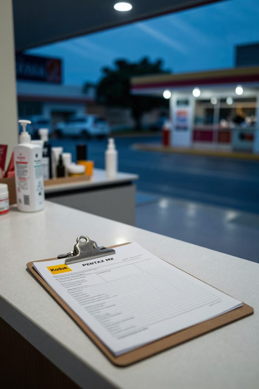 Waiver Clipboard in Caracas Beauty Supply in in a beauty supply area under white LEDs near Caracas