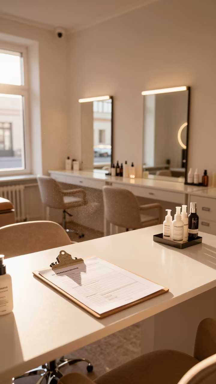 Waiver Clipboard in Skincare Room Aarhus in inside a skincare treatment room in Aarhus