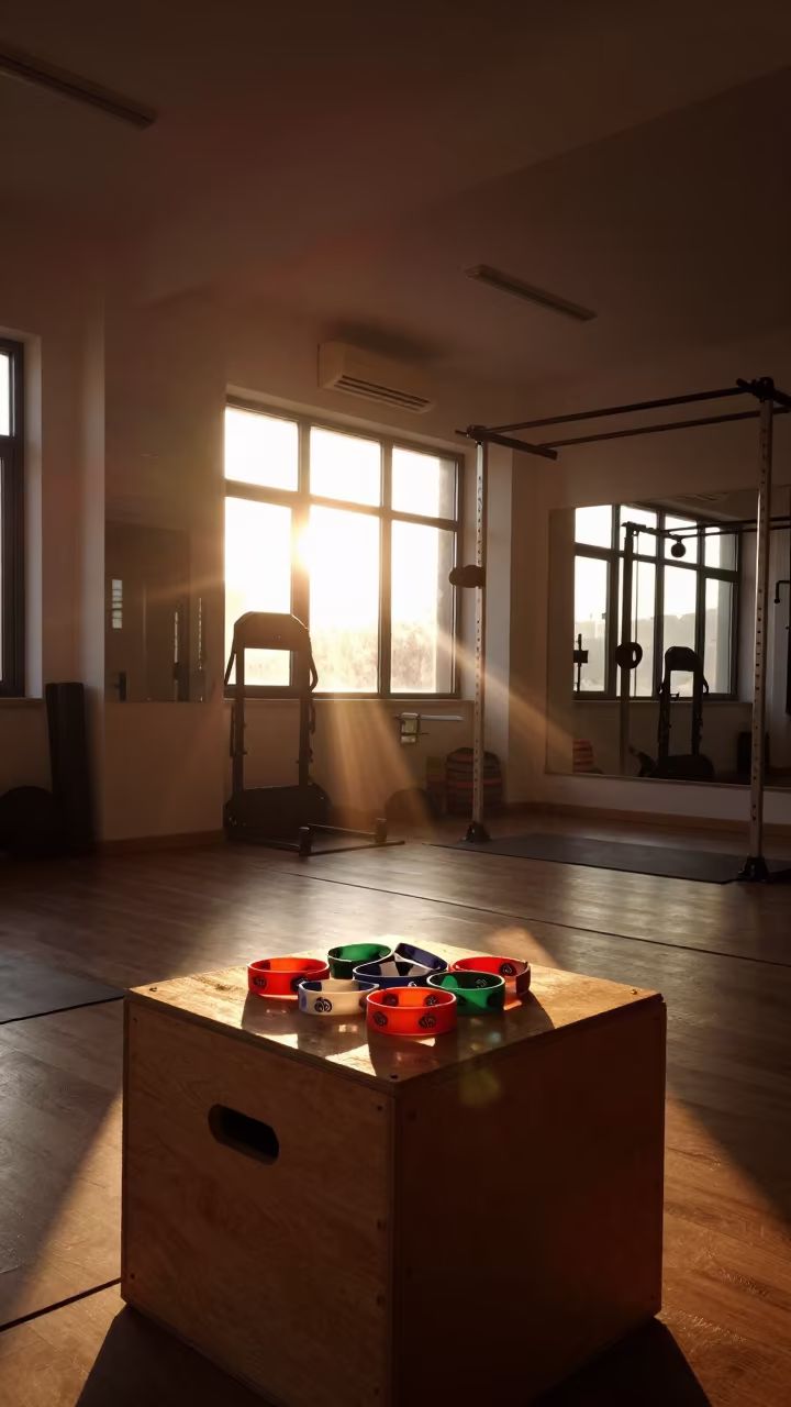 Waiver Wristband Box Silhouette at Sunset Yoga Studio in inside a yoga studio before the session begins near Mallawi