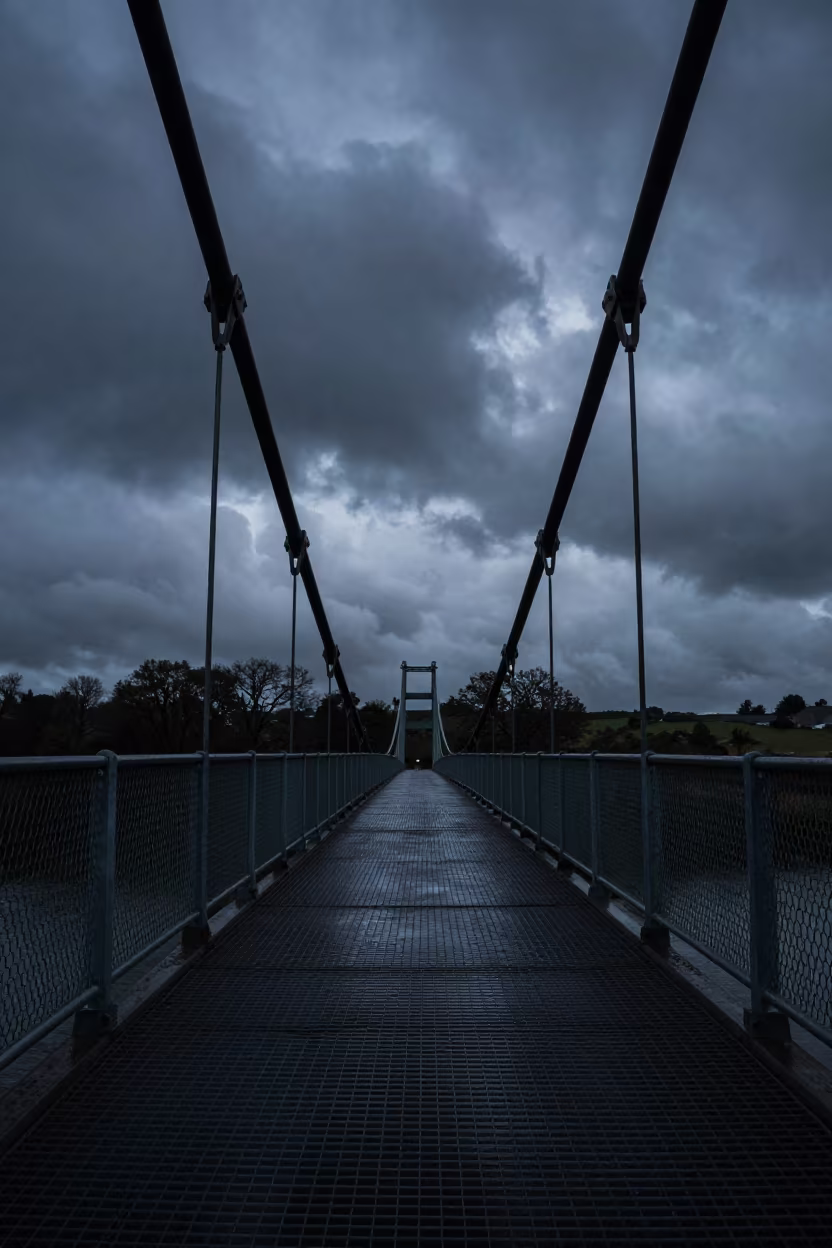 Wales Bridge Deck Blue Hour Silhouette Storm in along a bridge maintenance walkway in Wales