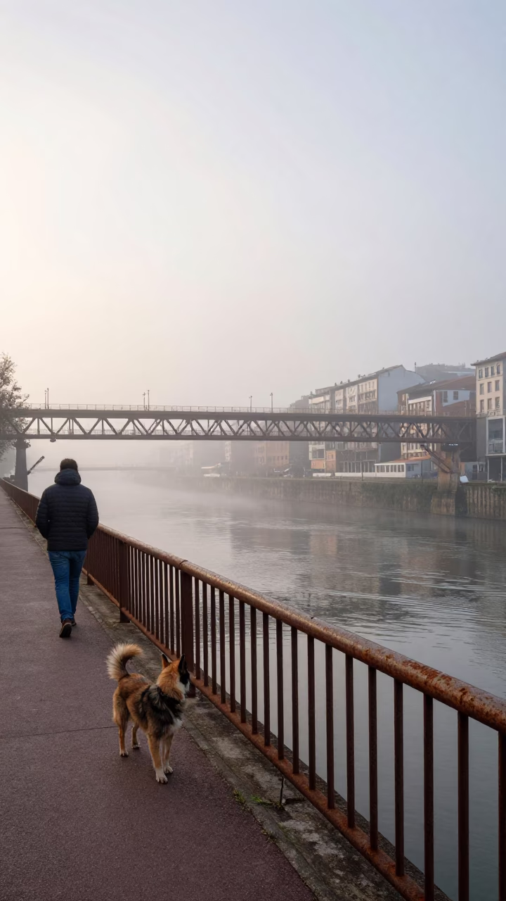 Walker at Dawn Light in in Bilbao, Spain