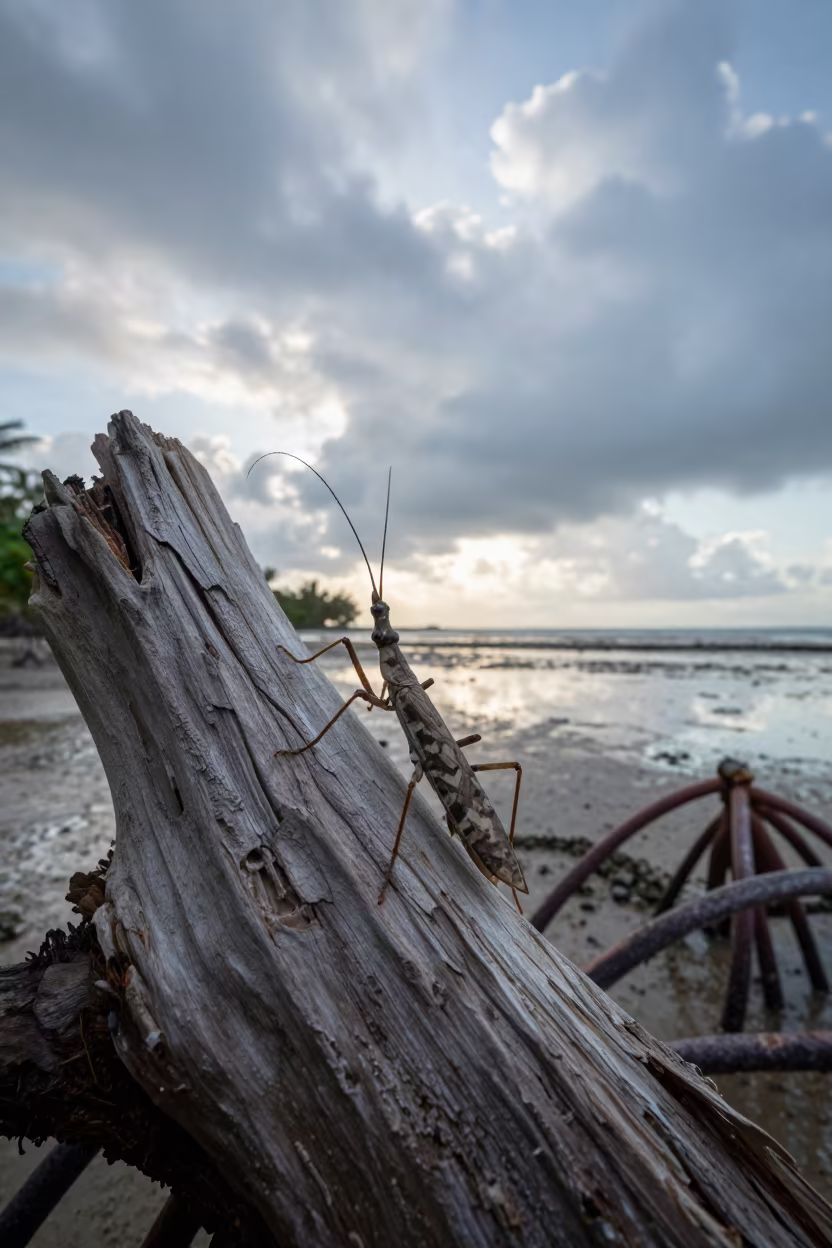 Walking Stick Mimicking Bark Tidal Inlet Barbados in beside a tidal inlet in Barbados