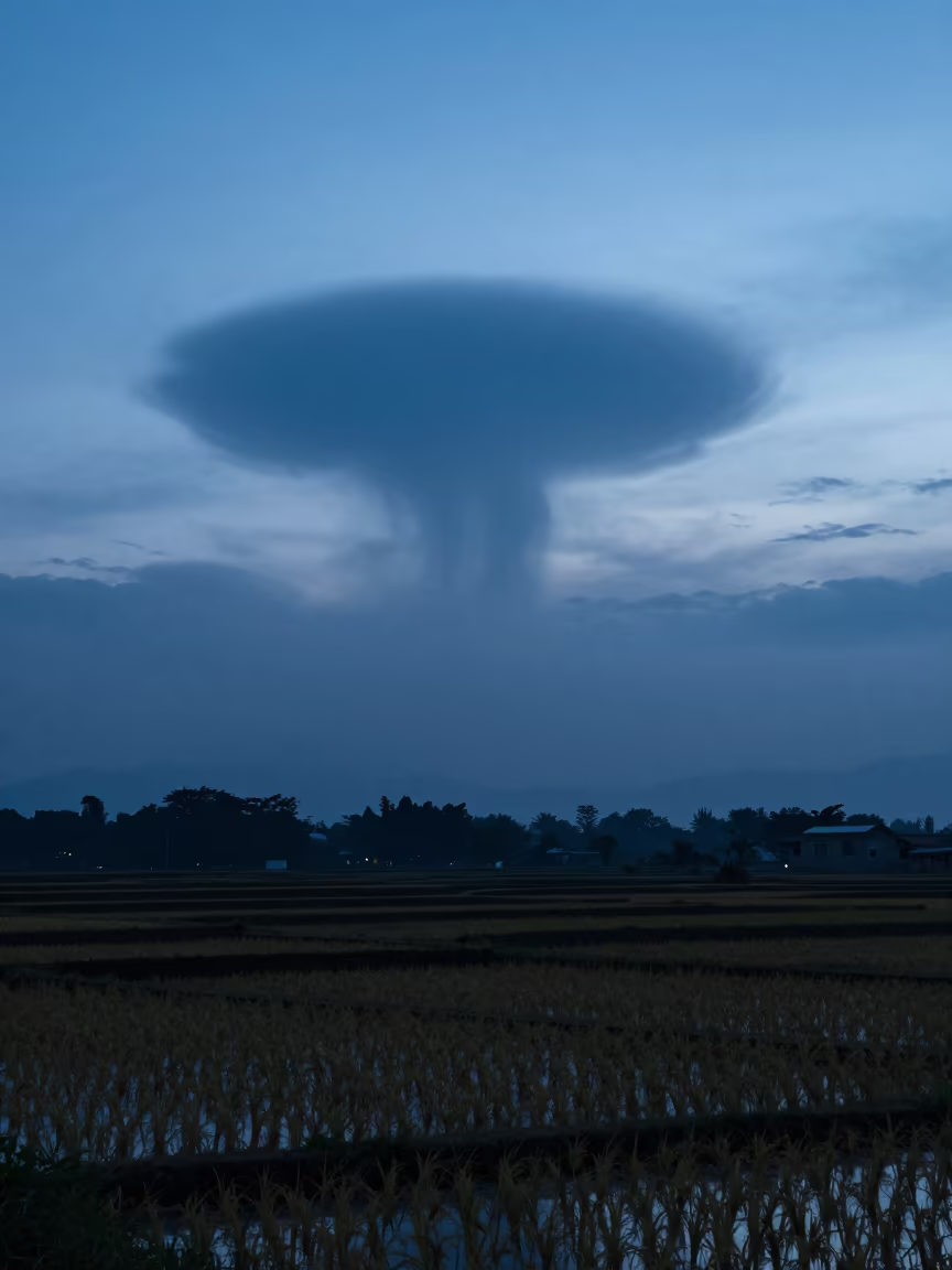 Wall Cloud Over Terraced Rice Paddies in among terraced rice paddies in Tapachula de Córdova y Ordóñez