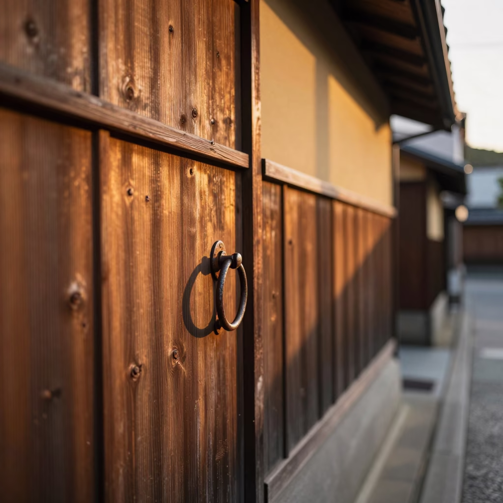 Wall Detail in Kyoto at Sunset Light in in Kyoto, Japan