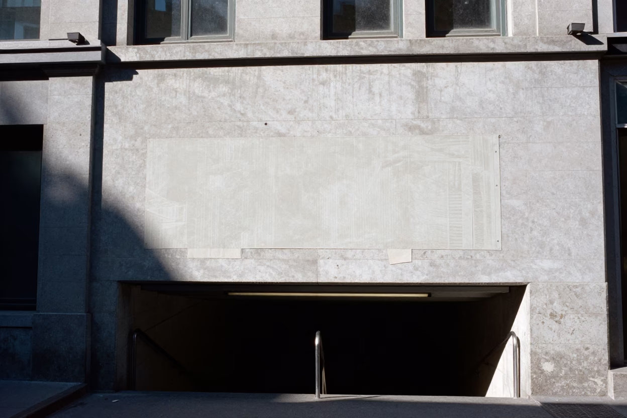 Wall Patched in Montreal at The Flat Glare Of Noon Light in in Montreal, Quebec, Canada