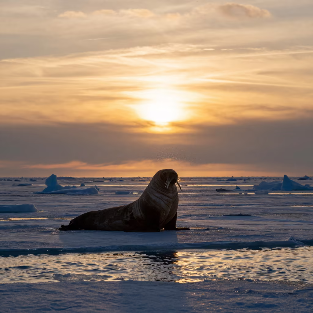 Walrus Silhouette on Anchorage Ice Floe in along an ice-scoured channel near Anchorage