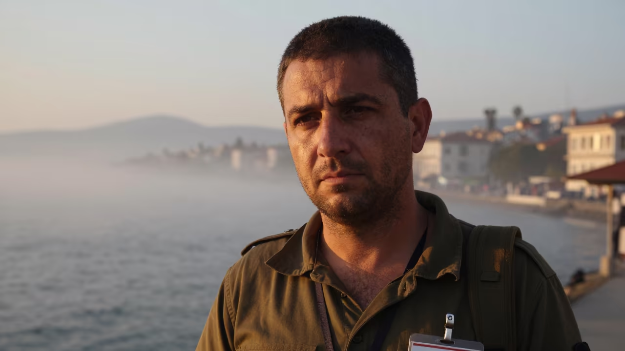 War correspondent portrait in Bandırma evening mist in in Bandırma