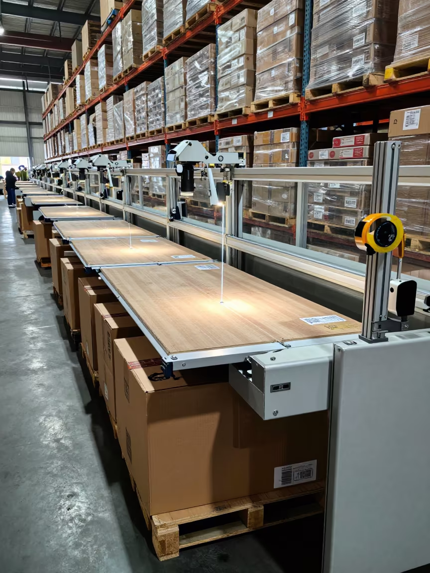 Warehouse Carton Dimensioning Station with Laser Guides in inside a warehouse aisle near Changsha
