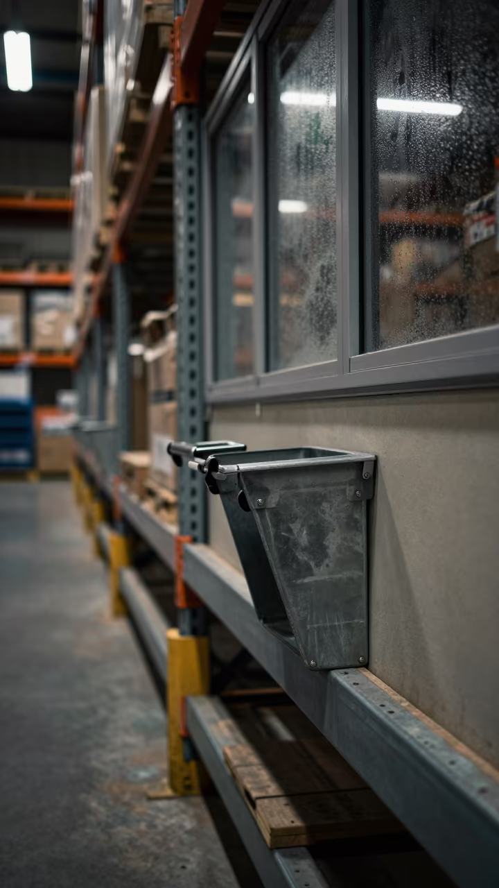 Warehouse Clip Bin in Bilbao Dim Light in inside a warehouse aisle near Bilbao