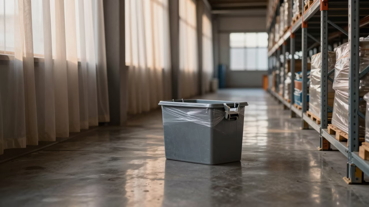 Warehouse Clip Bin in Jaramana Morning Light in inside a warehouse aisle in Jaramana