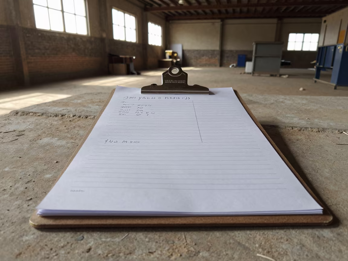 Warehouse Clipboard with Yard Damage Notes Near Giza in inside a warehouse aisle near Giza