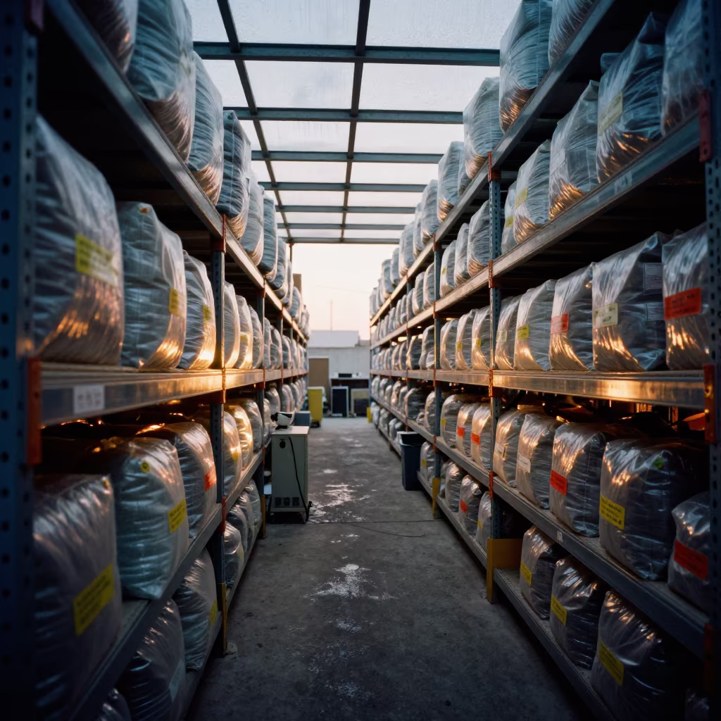 Warehouse Cubby With Safety Cues in Winter Dawn in inside a warehouse aisle in Nasiriyah
