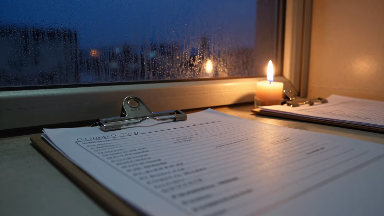 Warehouse Dispatch Clipboard Night Monsoon in inside a dispatch office above the dock near Arequipa