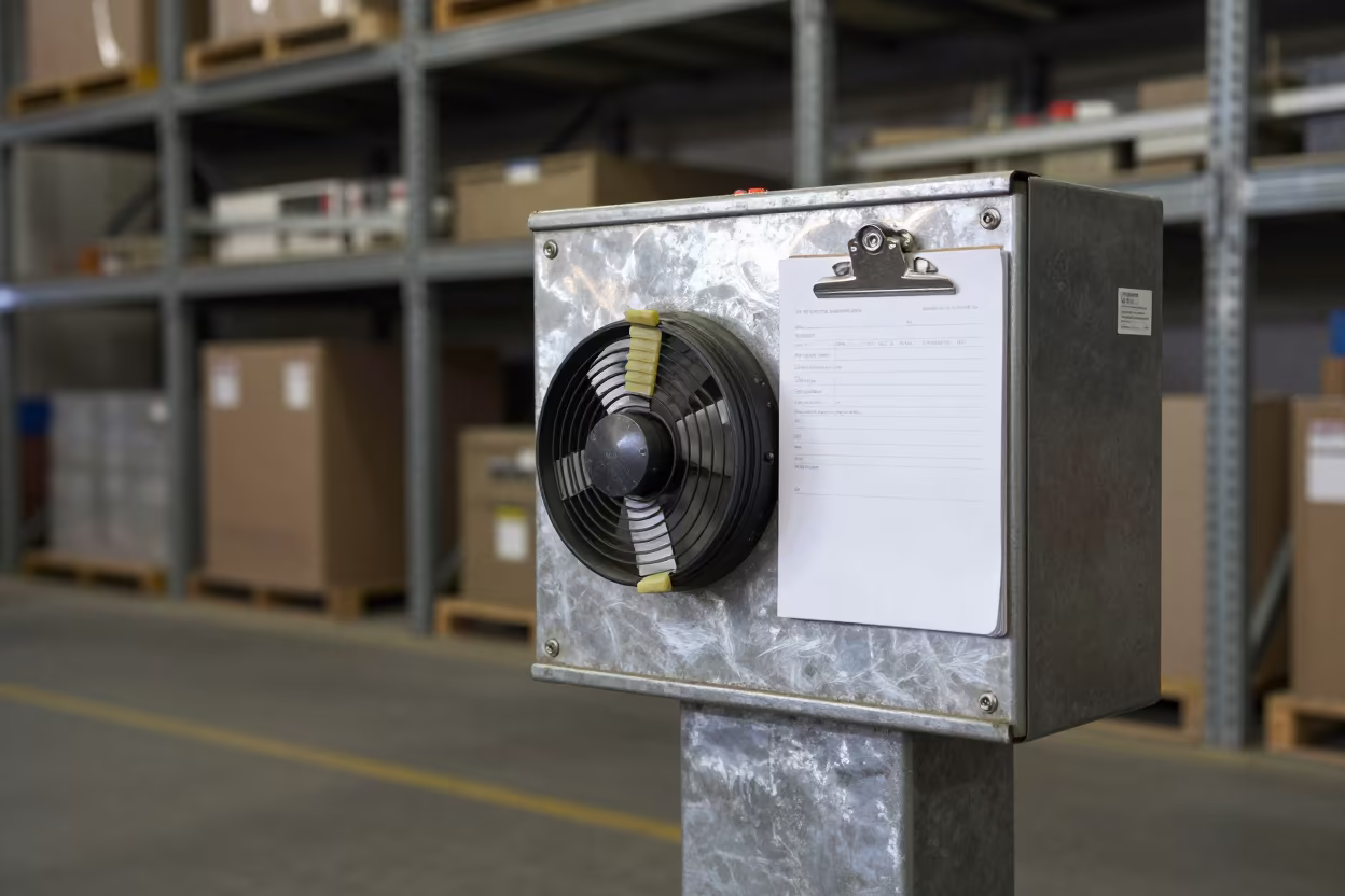 Warehouse Dock Fan Control Pedestal Mumbai in inside a chilled distribution bay in Kala Ghoda, Mumbai
