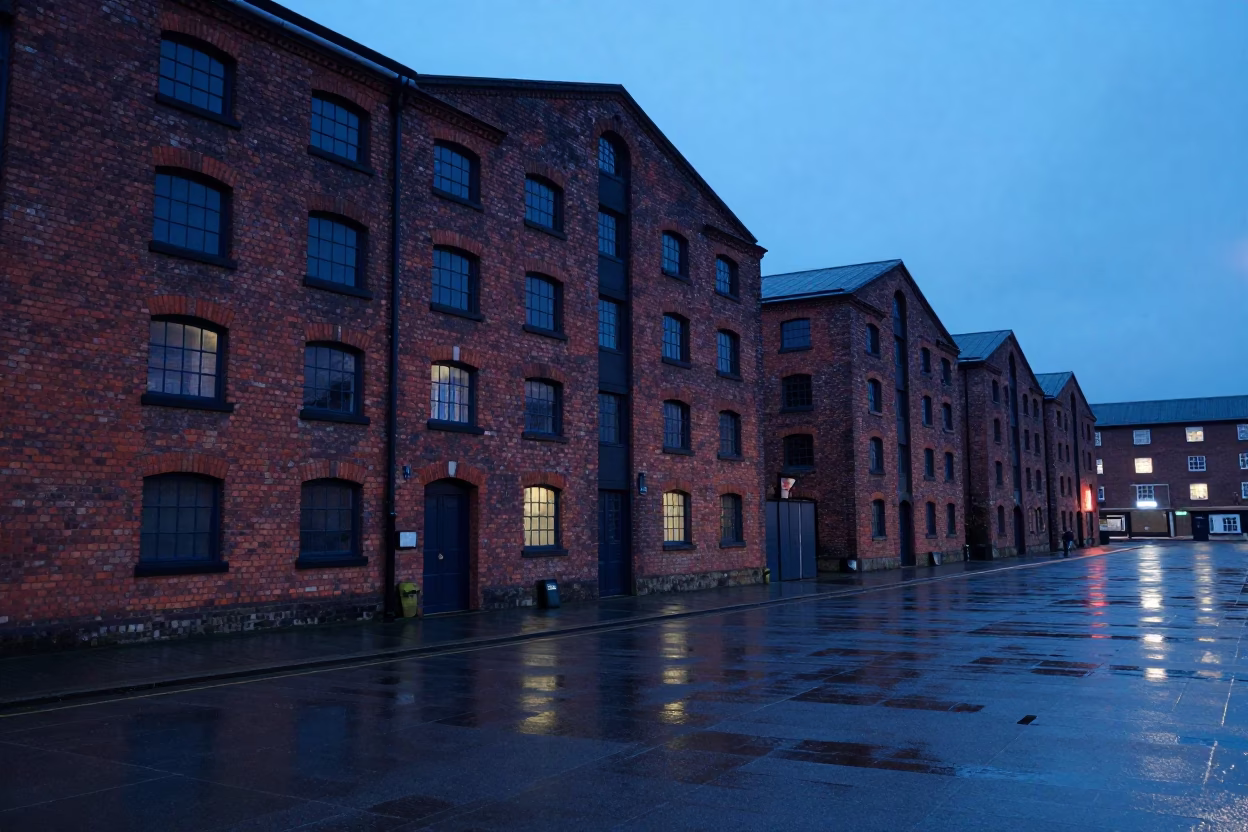 Warehouse Facade in Bristol at The Last Blue Light Of Evening in in Bristol, United Kingdom