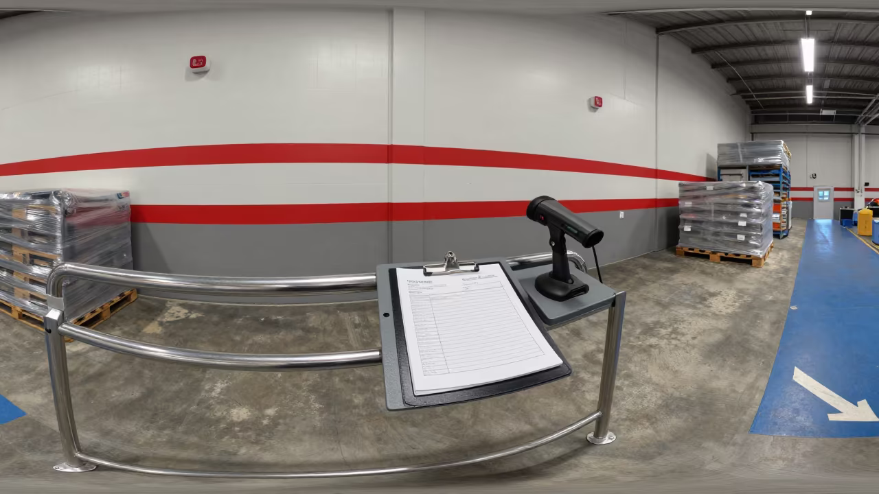 Warehouse Manifest Rail with Scanning Cues in at a parcel sorting belt in New York