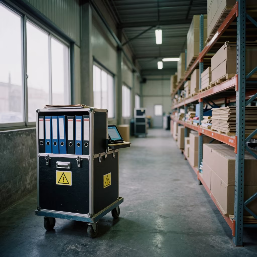 Warehouse Master Key Case with Logistics Tools in inside a warehouse aisle near Aleppo