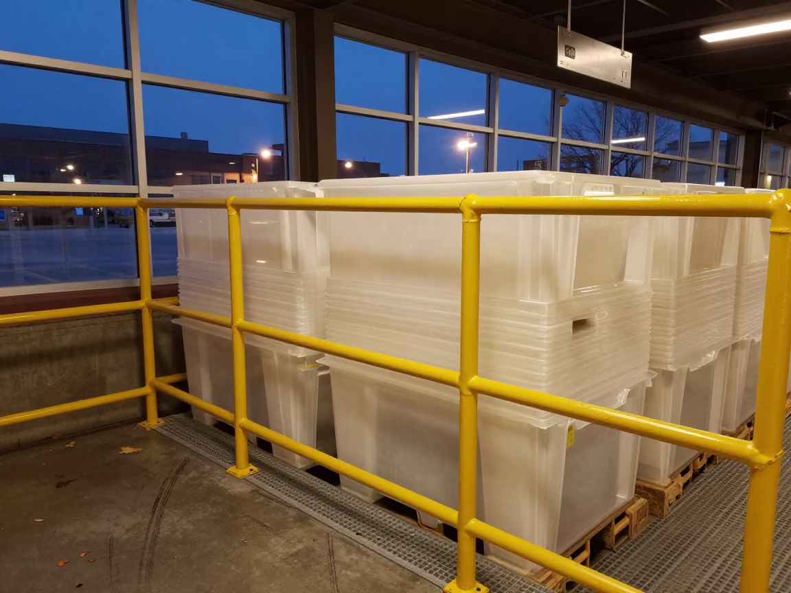 Warehouse Mezzanine Pick Path Twilight in inside a dispatch office above the dock in Kansas City