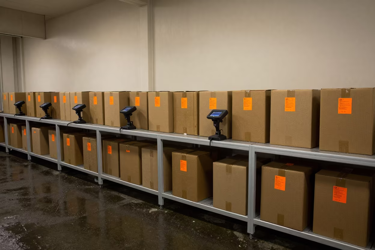 Warehouse Packing Station Route Pouch at Dawn in at a fulfillment packing station in Carora