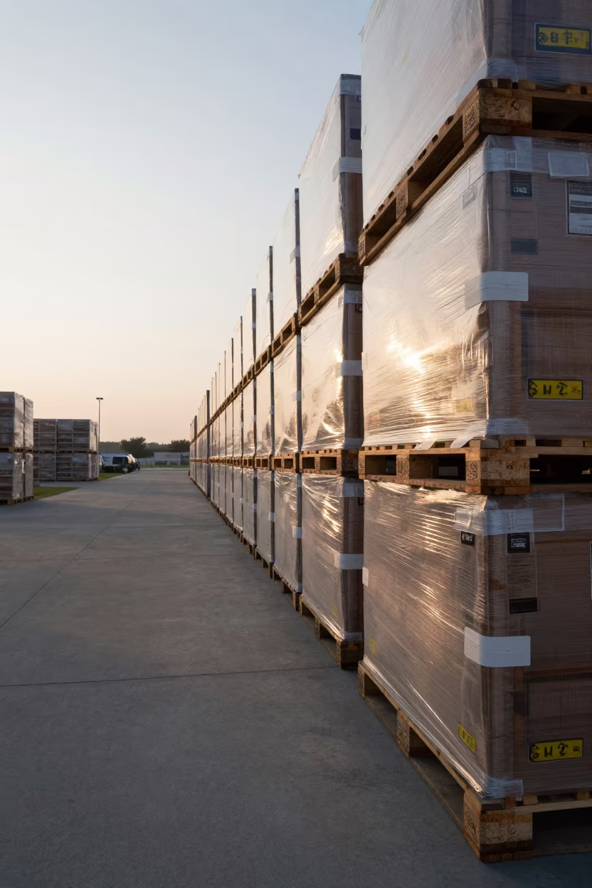 Warehouse Pallet Lane Lima Dawn Logistics in inside a warehouse aisle near Lima