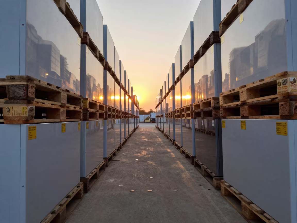 Warehouse Pallet of Returned Appliances in Gujranwala in inside a warehouse aisle in Gujranwala