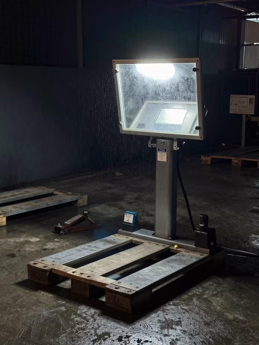 Warehouse Scale Station Before Dawn in Mumbai in inside a warehouse aisle in Juhu, Mumbai