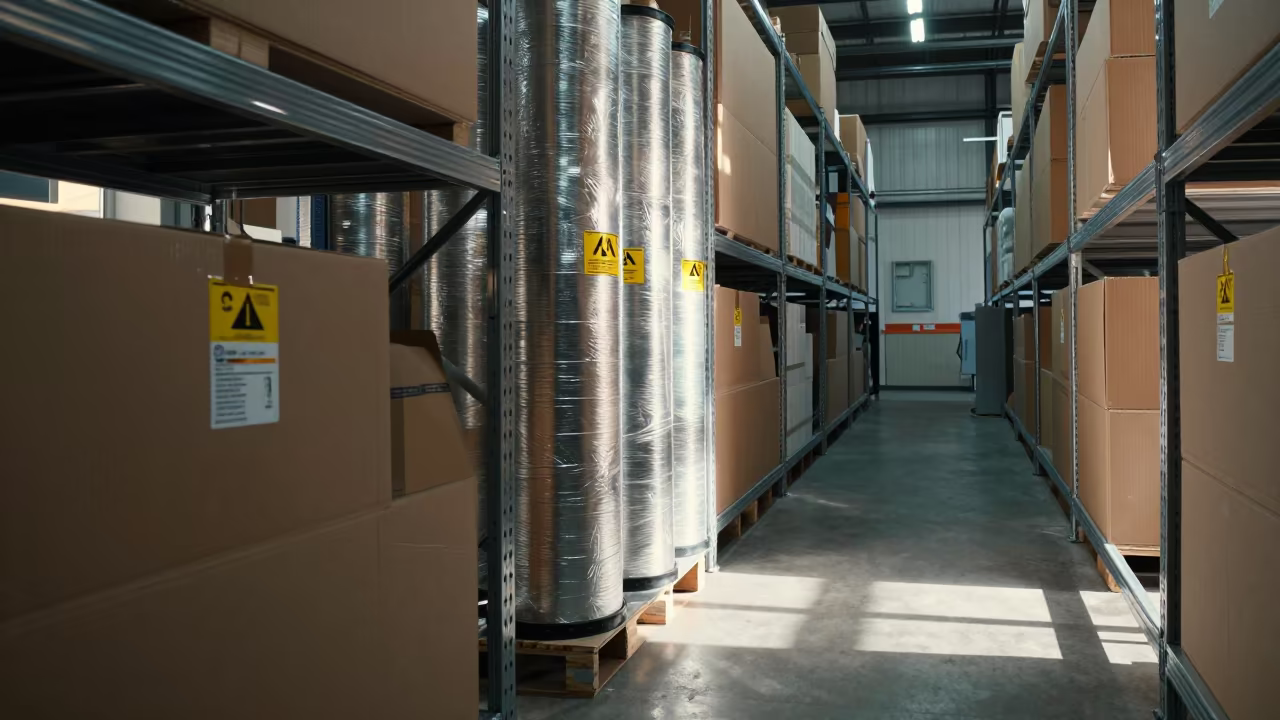 Warehouse Shrink Wrap Stand in Dortmund Dispatch in inside a dispatch office above the dock in Dortmund