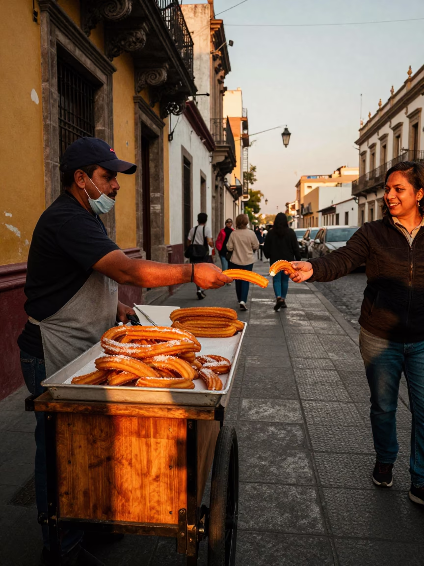 Warm Churros in Mexico City at Sunset Light in in Mexico City, Mexico