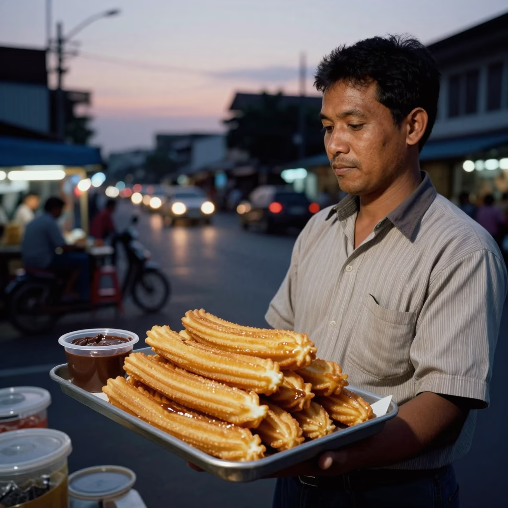 Warm Churros in Phnom Penh at Twilight in in Phnom Penh, Cambodia