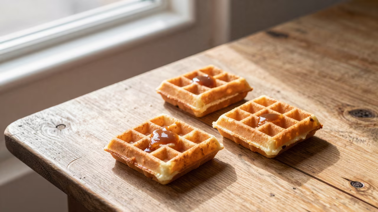 Warm Dutch Stroopwafels on Rustic Table in on a rustic wooden table in Amsterdam