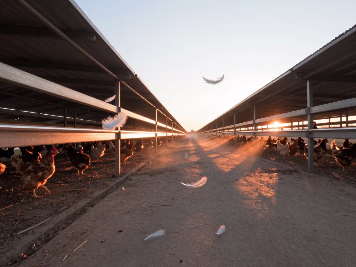 Warm Haze Aisle in South Dakota Poultry House in in a poultry house aisle in South Dakota