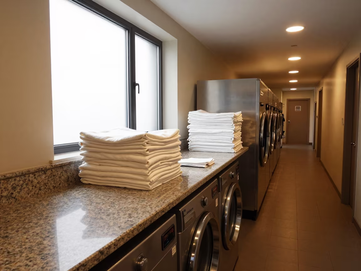 Warm Hotel Laundry Folding Counter Dublin in in a quiet guest corridor near Dublin