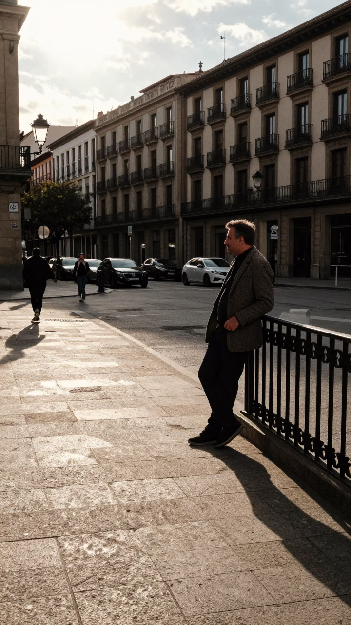 Warm late afternoon light in Bilbao Spain street corner in in Bilbao, Spain
