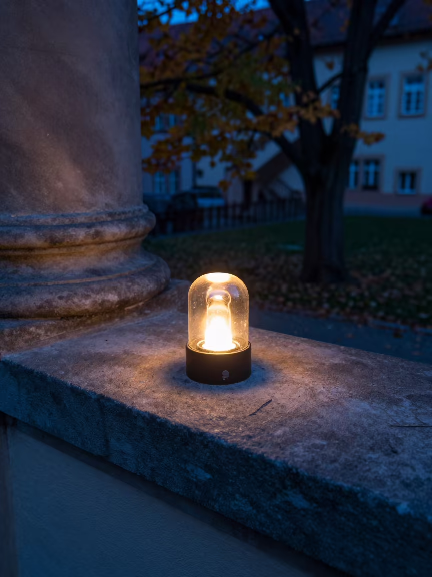 Warm Night Light on Stone Ledge Würzburg in on a stone ledge near Würzburg