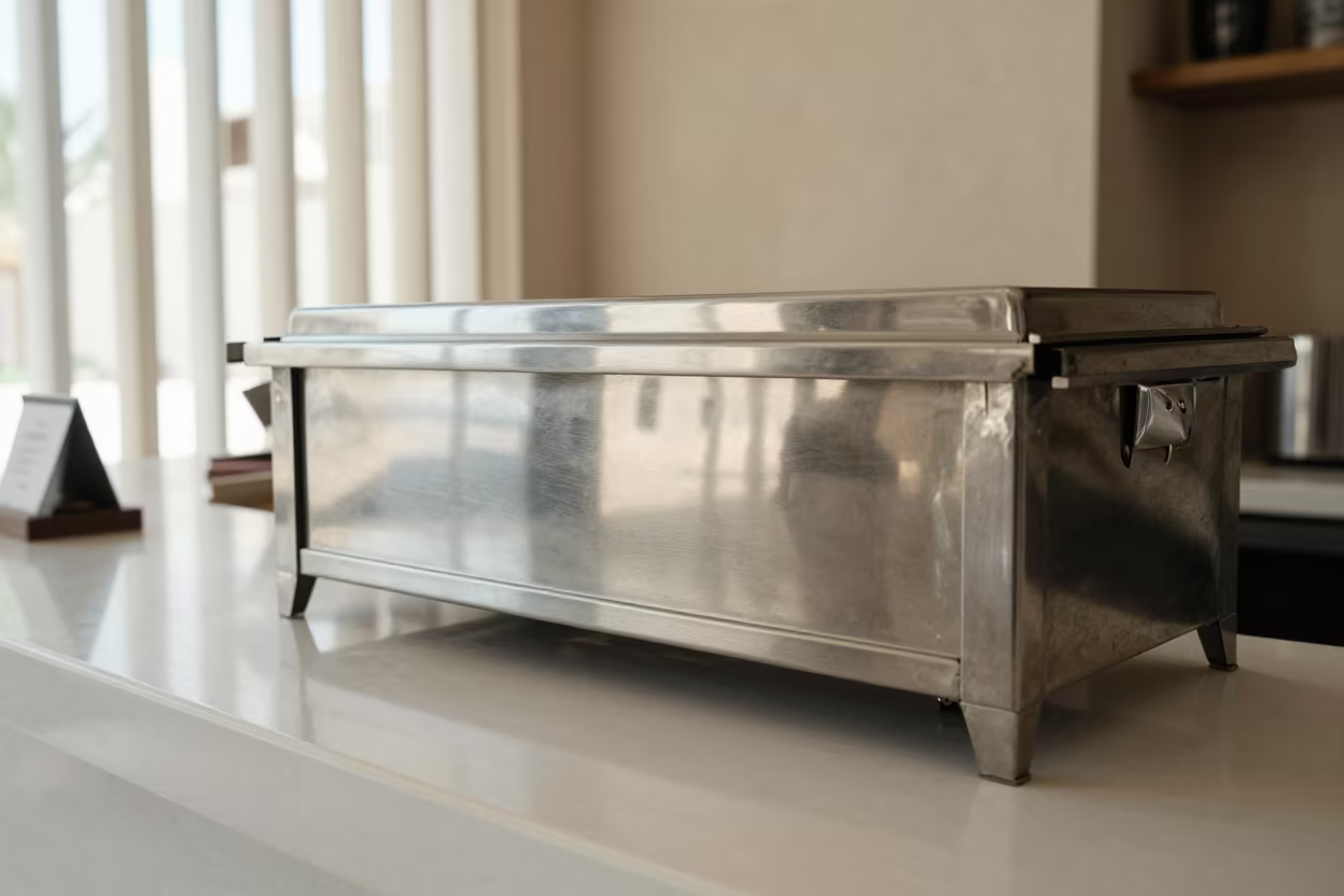 Warm Pastry Shelf at Dubai Reception Desk in at a reception desk under warm light near Al Fahidi, Dubai