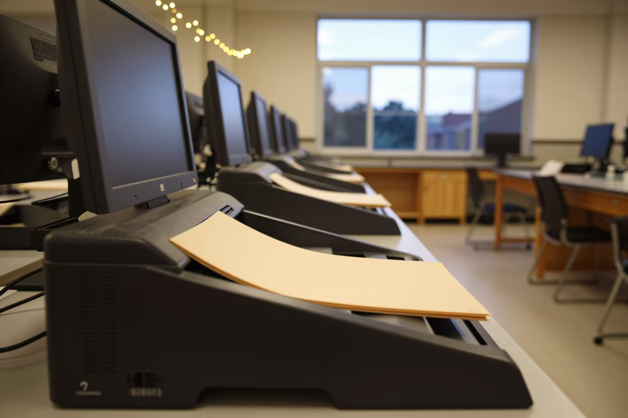 Warm Project Sheets on Printer Tray in Guiyang Lab in in a woodshop classroom near Guiyang