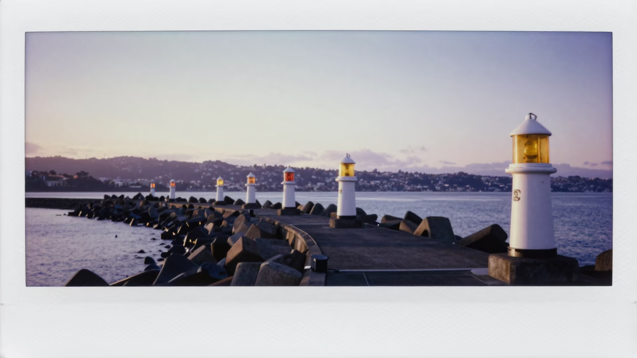 Warning Beacons in Wellington at As First Light Reaches The Scene in in Wellington, New Zealand