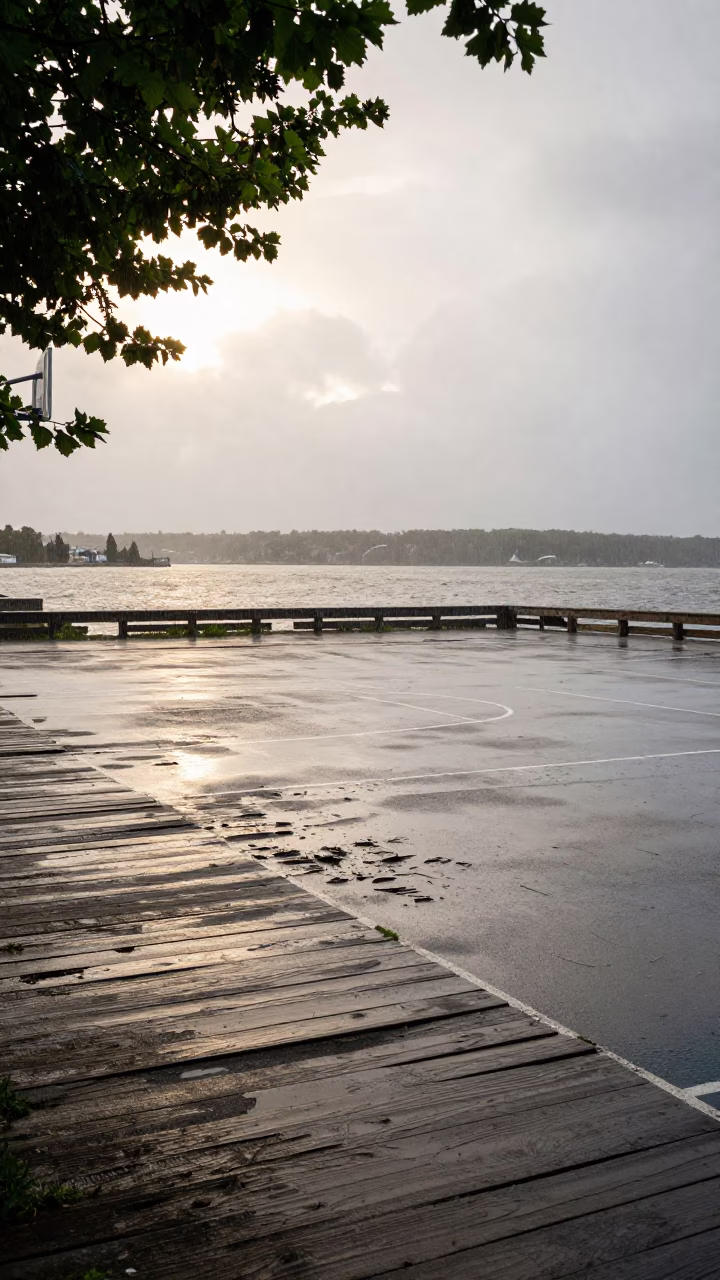 Warped Basketball Court at Harbor Quay in at a harbor quay near Ottawa