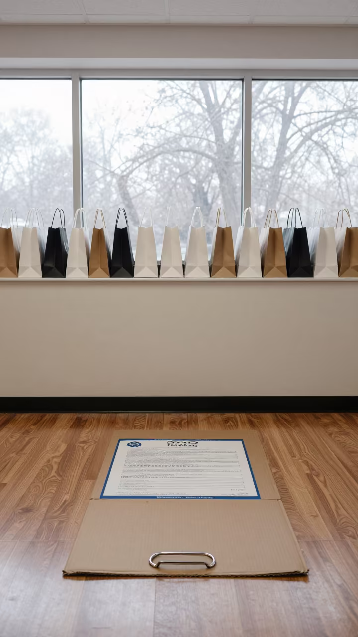 Warranty Claim Cardboard on Beijing Cash Wrap in at a cash wrap counter with bags stacked nearby in Beijing