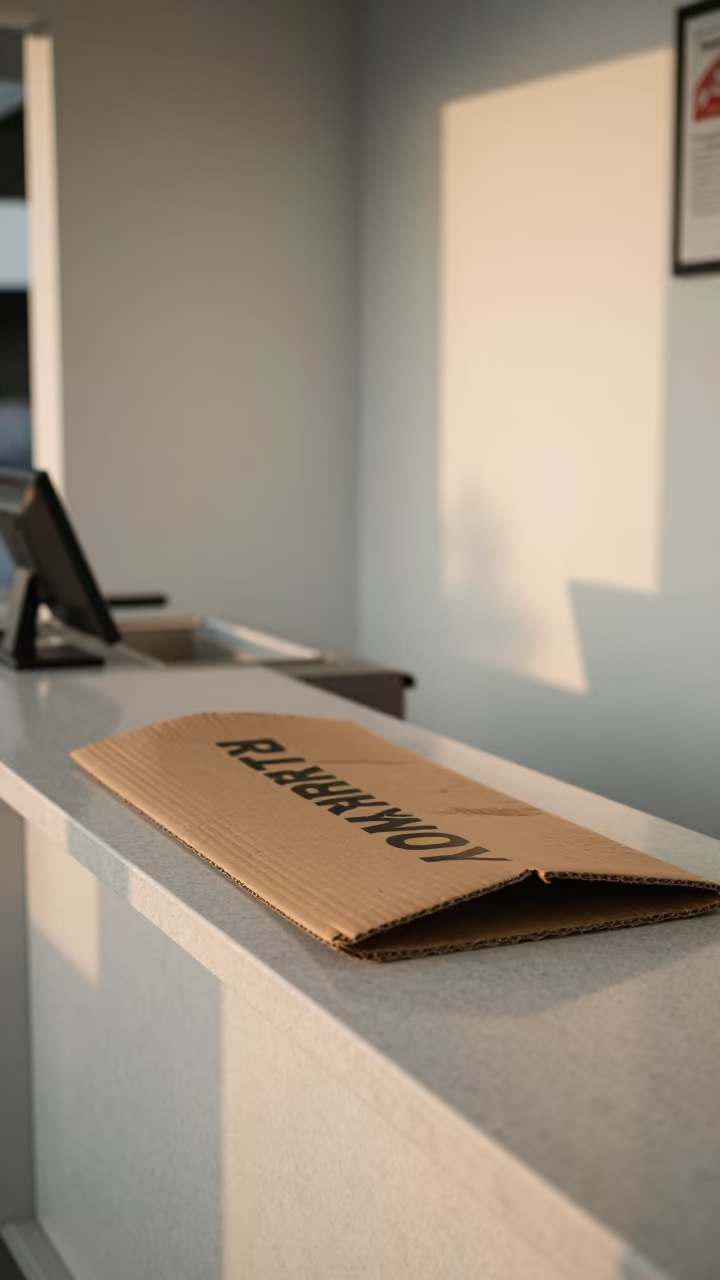 Warranty Claim Mat Checkout Lane in at a checkout lane under flat store light in Portmore