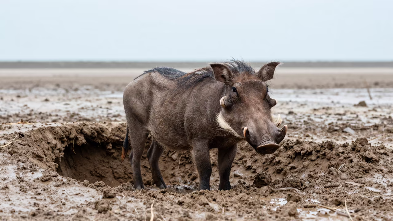 Warthog near Burrow Rainy Season Bangkok in near Rattanakosin, Bangkok