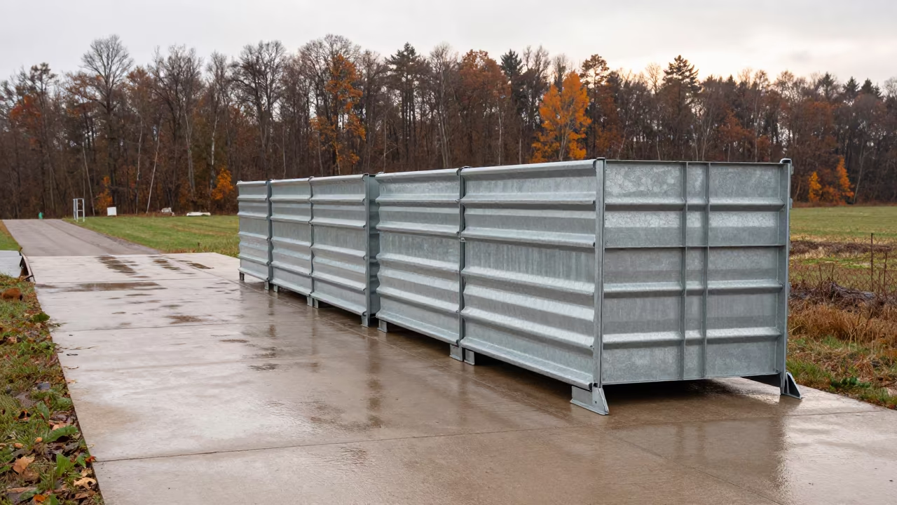Washed Corral Panels at Latvian Stockyard in at a stockyard loading ramp in Latvia