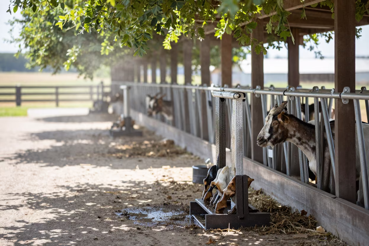 Washed Goat Hoof Trim Stand in Colorado Feedlot in along a feedlot lane in Colorado
